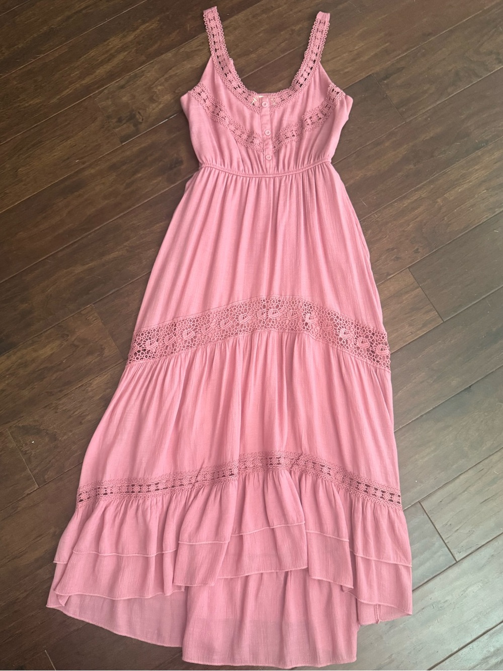 Boho Crochet-Trim Pink Maxi Dress